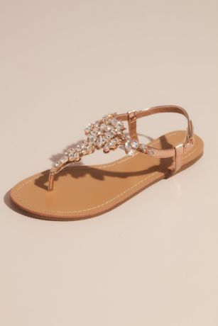 David's Bridal Grey;Pink Flat Sandals;Sandals (Jeweled T Strap Sandal)